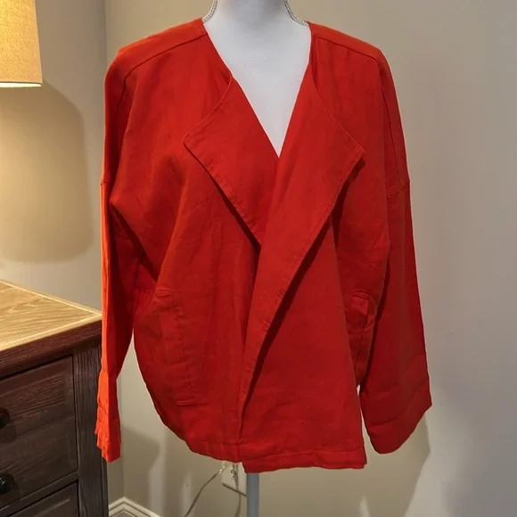 EILEEN FISHER Coral Organic Linen Jacket LARGE Oversize Top Capsule Large L - Picture 2 of 16